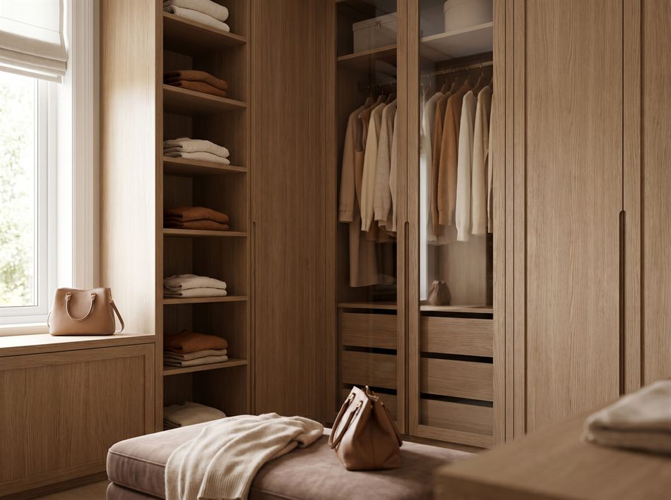 Einbaumöbel – begehbarer Kleiderschrank aus Eiche